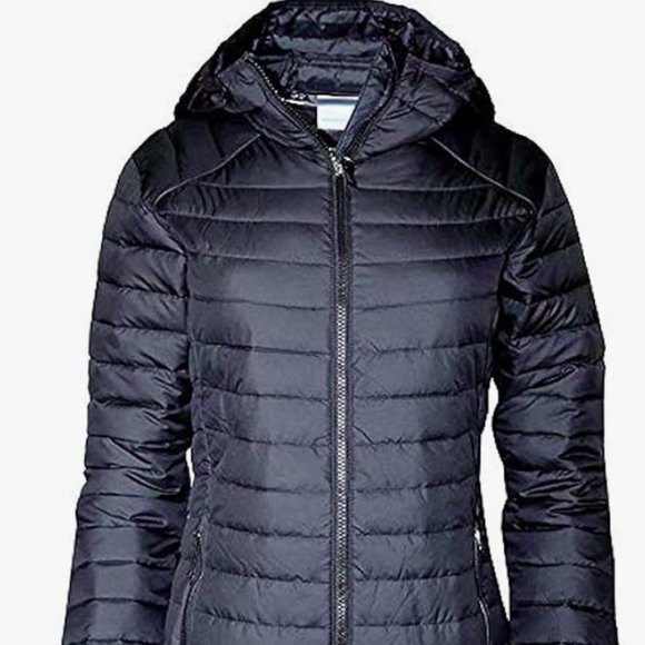 NEW Columbia Womens White Out Mid Omni-heat Long Hooded Light Puffer Jacket XXL - Picture 1 of 3